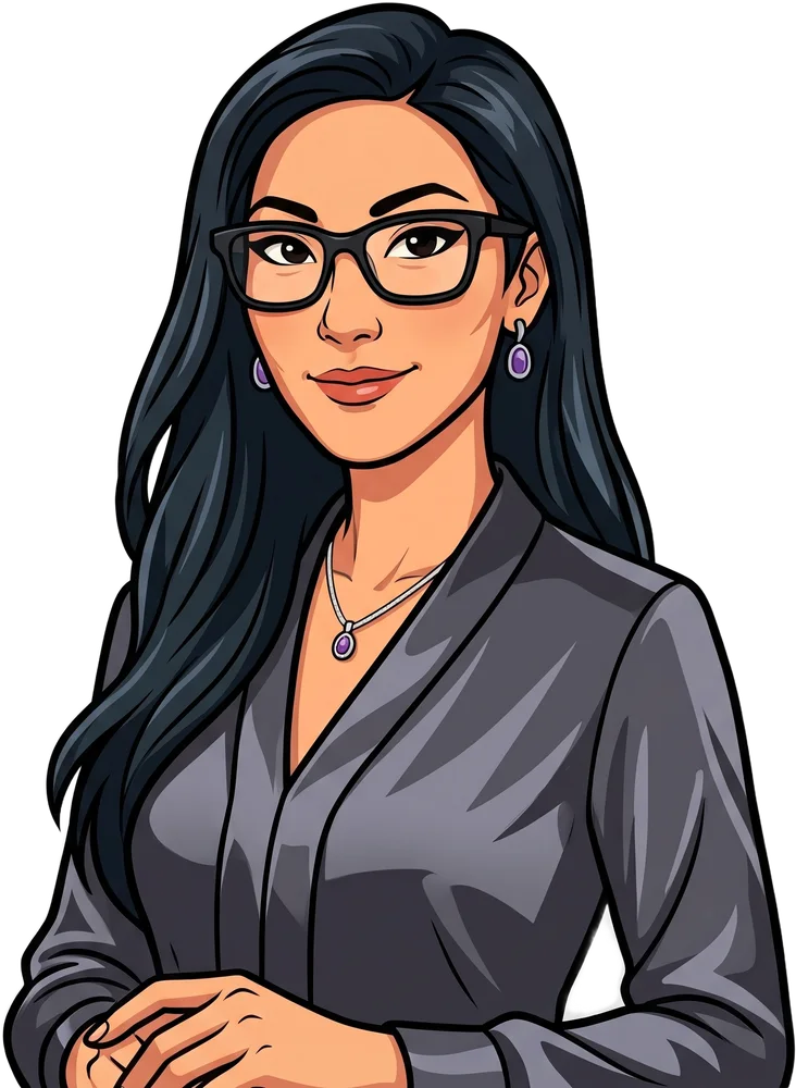 Mara, CFO, in glasses and a gray blazer