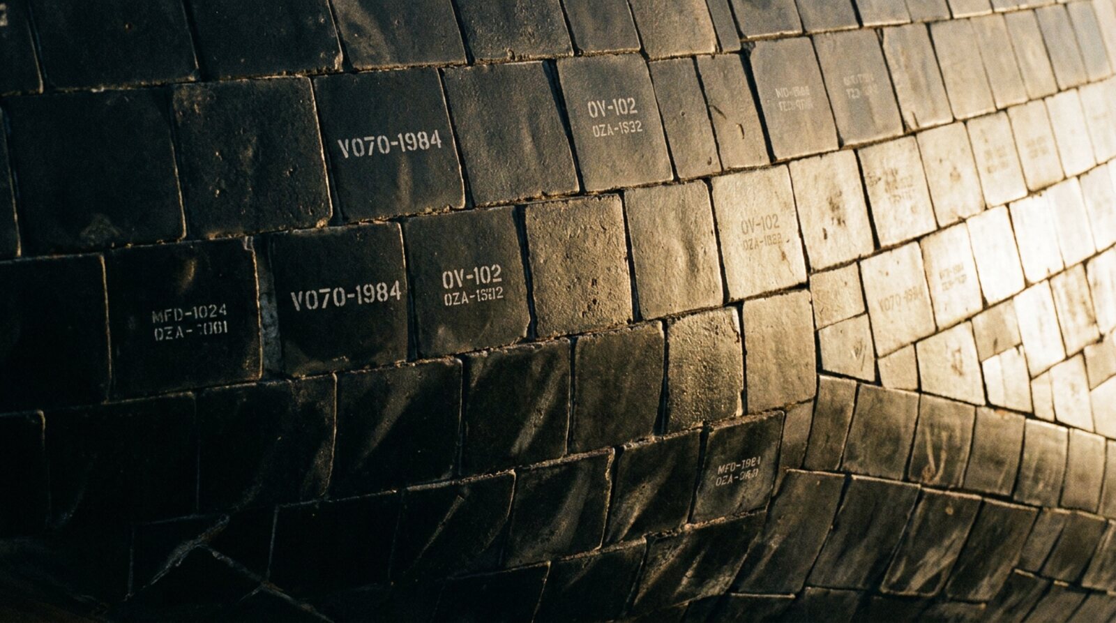 Numbered thermal tiles on the Space Shuttle