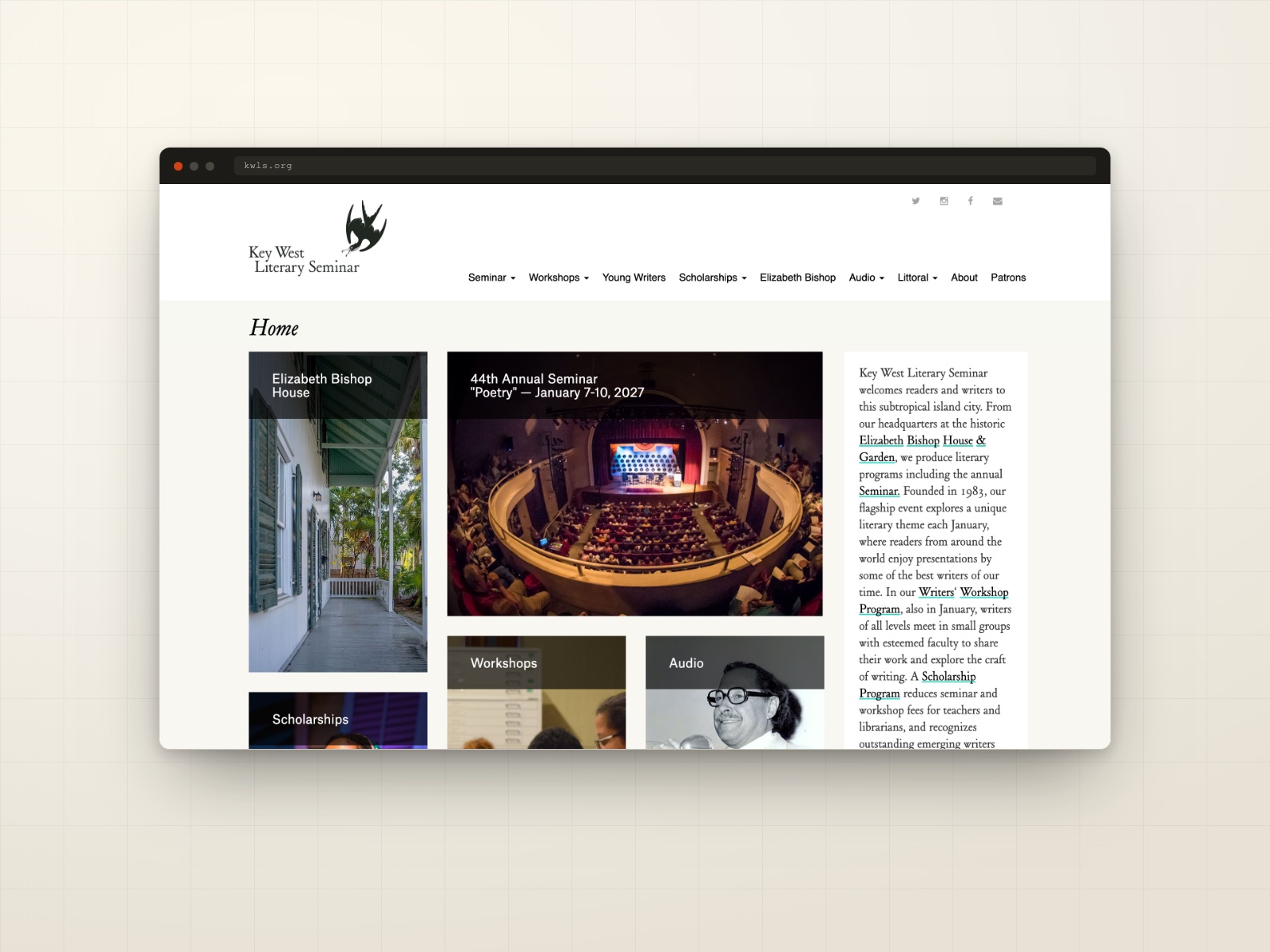 Key West Literary Seminar website shown in a browser frame